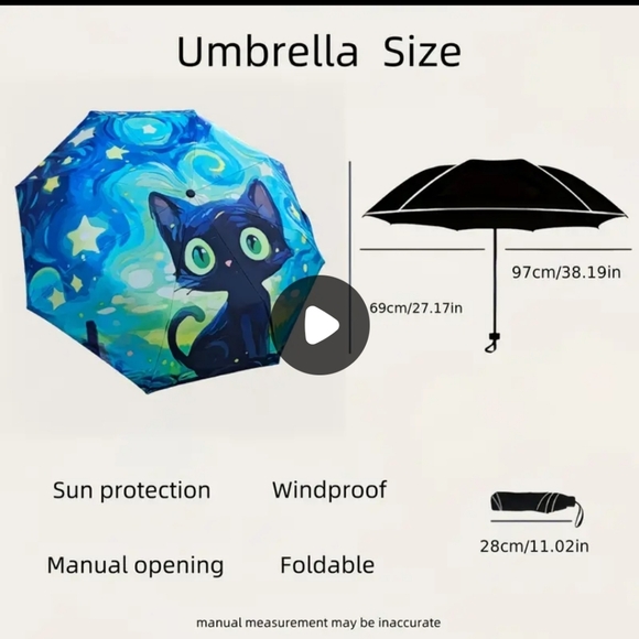 ποΈβοΈπββ¬οΈ CARTOON CAT & STARRY NIGHT COMPACT UMBRELLAπββ¬οΈβοΈ - Picture 9 of 10